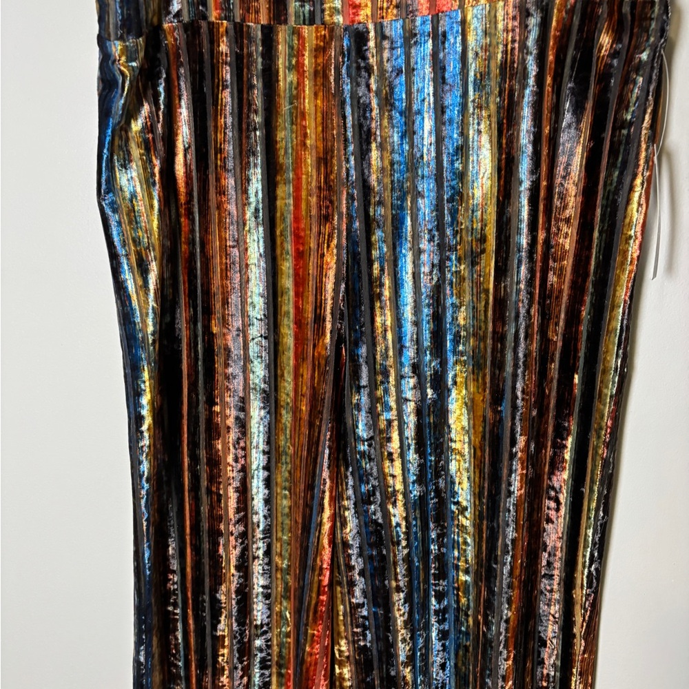 Cartise women’s wide leg multicolored striped crushed velvet pants US12 CA14 NWT - Picture 2 of 5
